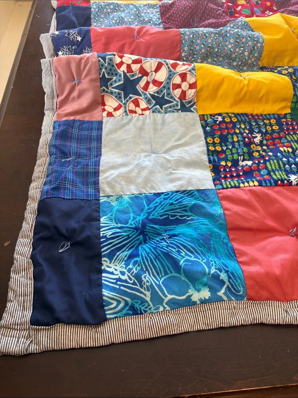 Bright Multicolor Patchwork Quilt - garden sports snowmen plaid
